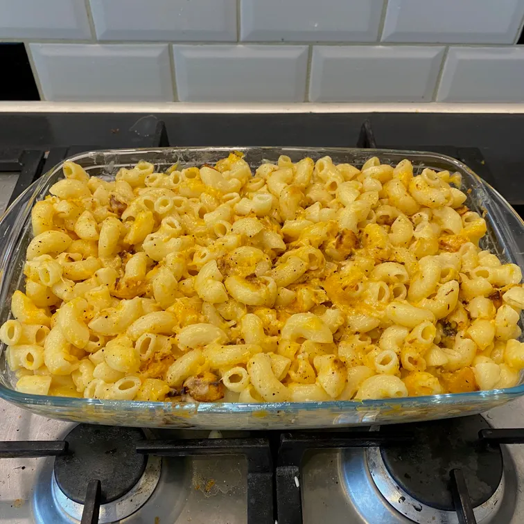 A creamy, cheesy baked dish using leftover pesto pasta